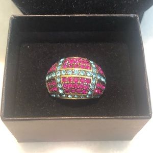 SOLD! Heidi Daus "Crystalicious" Pavé Deco Geometric Ring - 8 Fuchsia Aquamarine